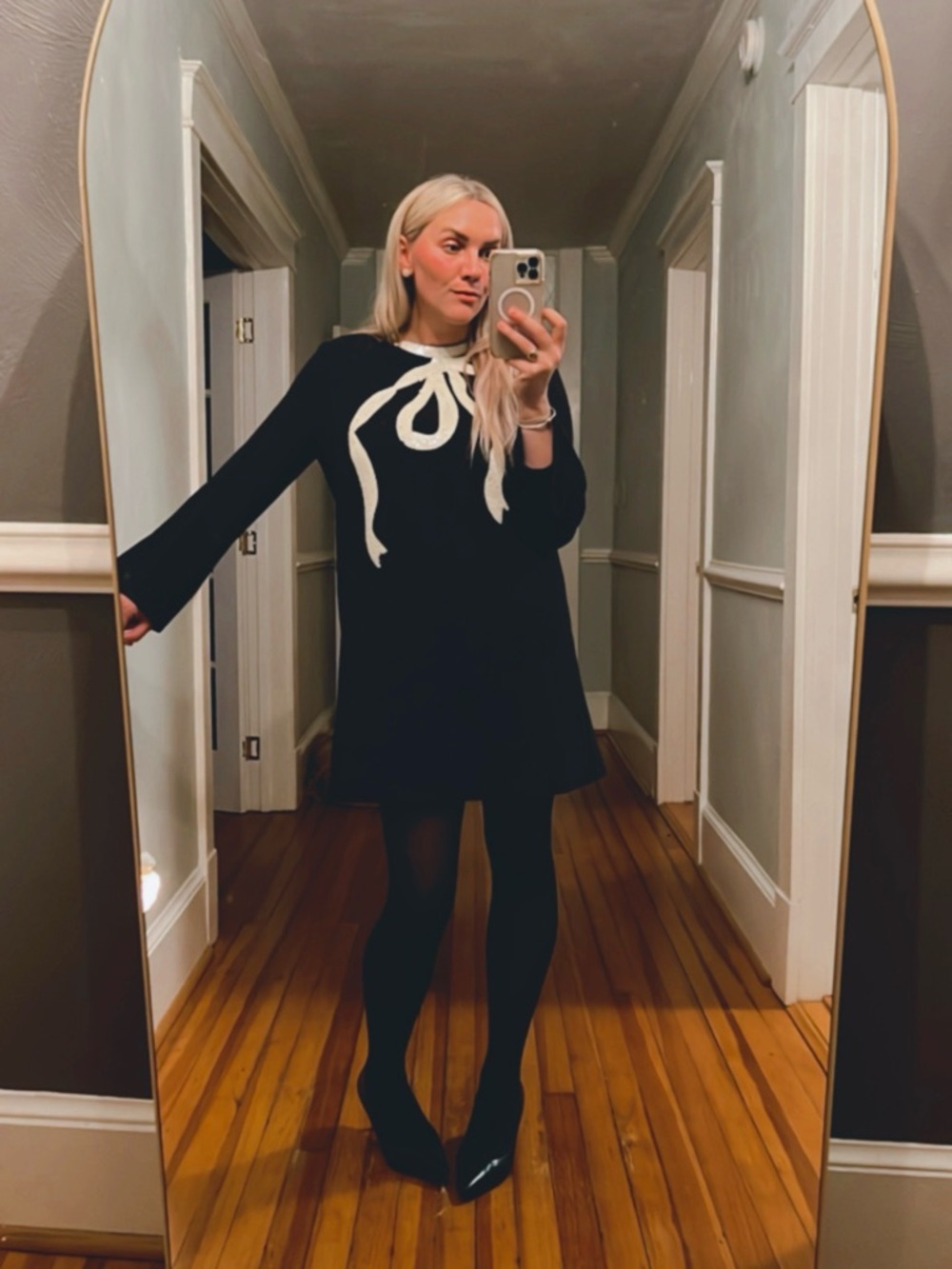 Tuckernuck Black Shift Dress with Cream Bow